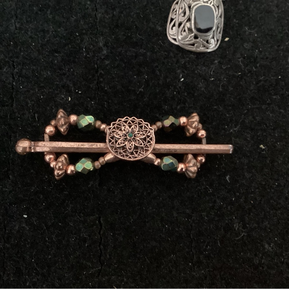 Copper Hair Clip Barrette Green Beads